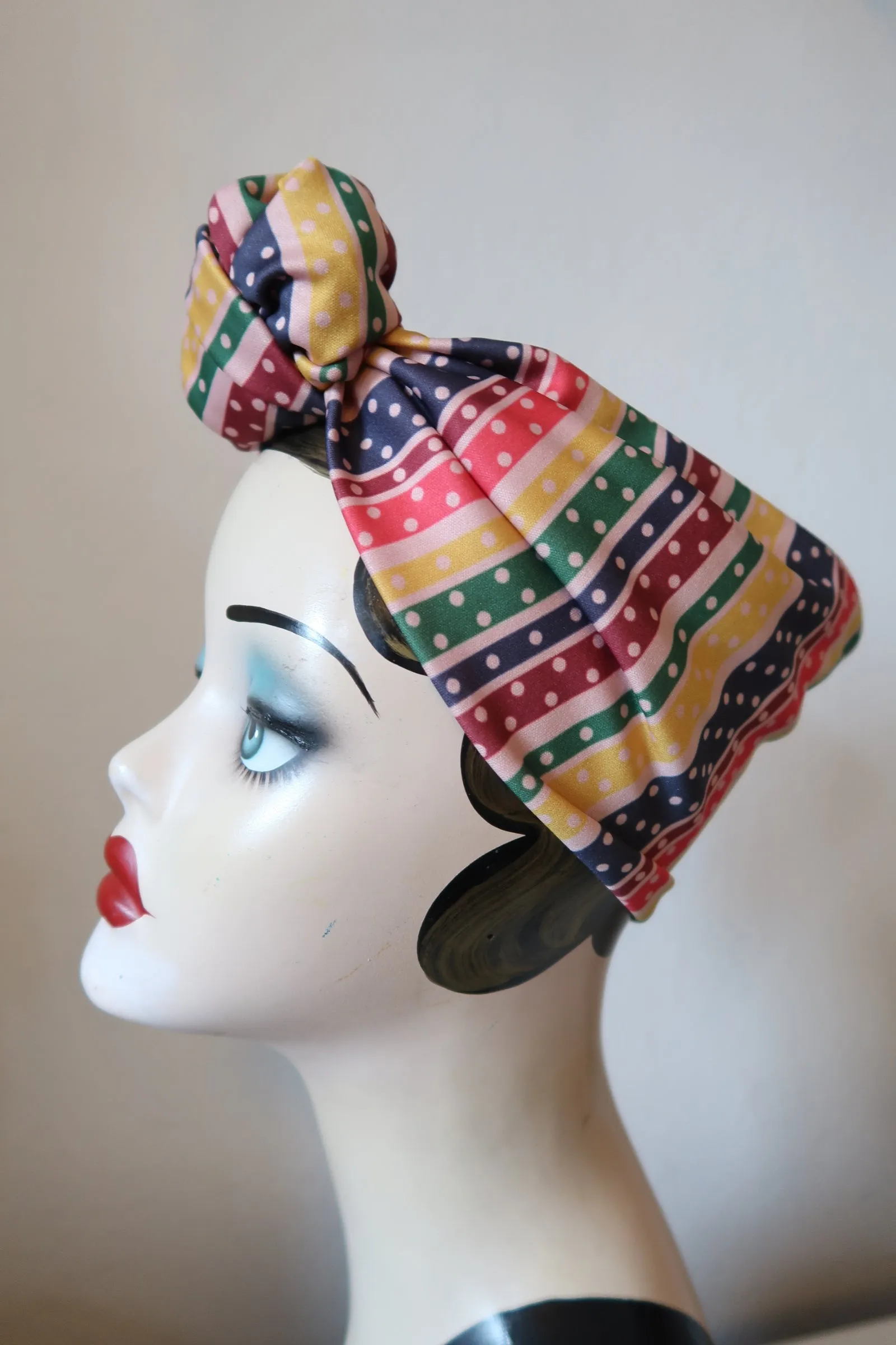 SALE ITEM: SMALL KNOT Vintage Style Pre-tied Headband in Multi Stripe