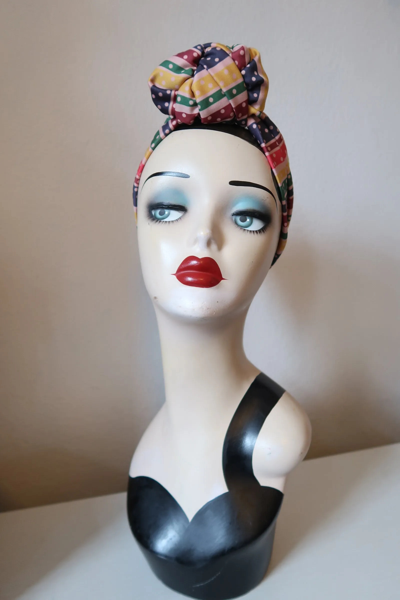 SALE ITEM: SMALL KNOT Vintage Style Pre-tied Headband in Multi Stripe