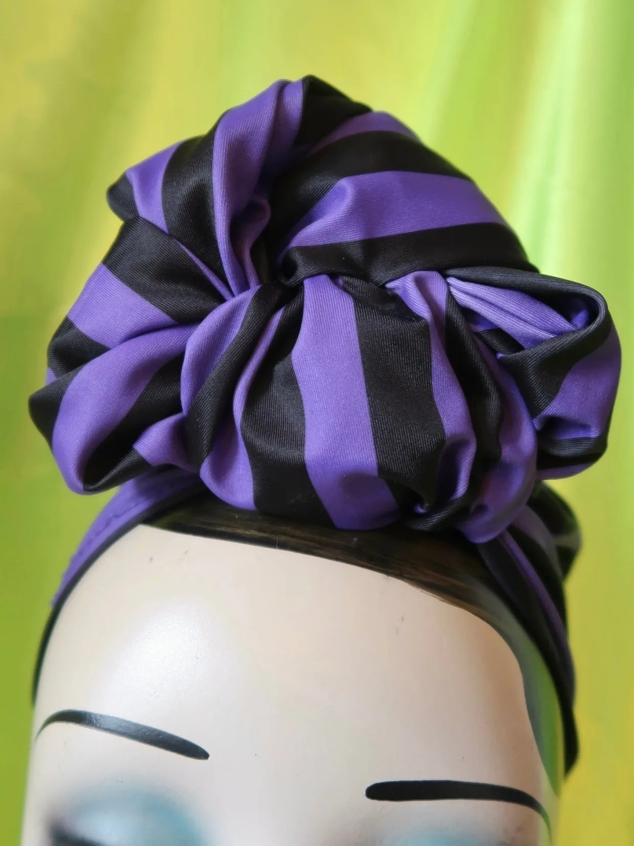 SLOUCHY KNOT Vintage Style Pre-tied Headband in Purple & Black Stripes 💚🖤💜