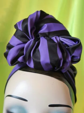SLOUCHY KNOT Vintage Style Pre-tied Headband in Purple & Black Stripes 💚🖤💜