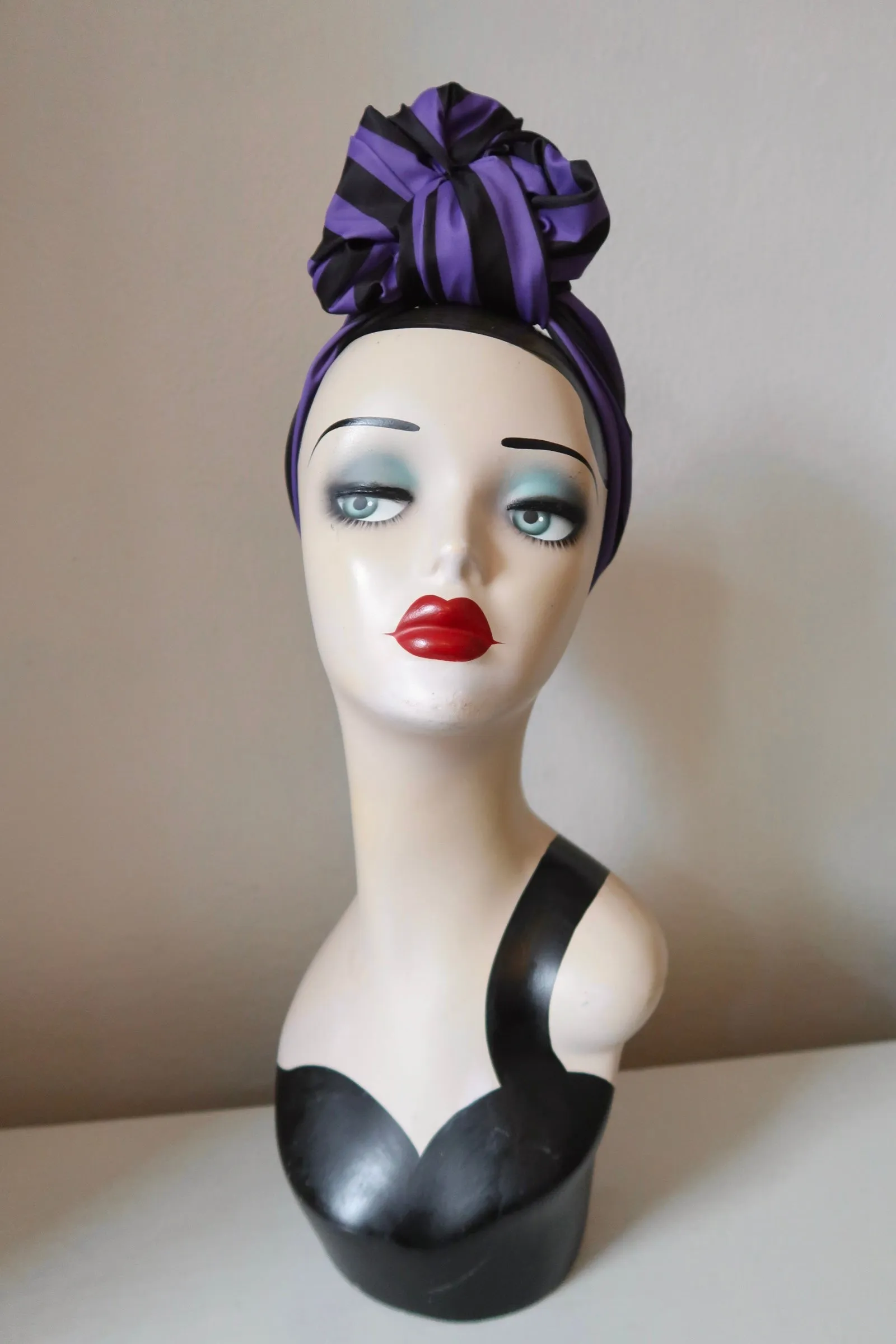 SLOUCHY KNOT Vintage Style Pre-tied Headband in Purple & Black Stripes 💚🖤💜
