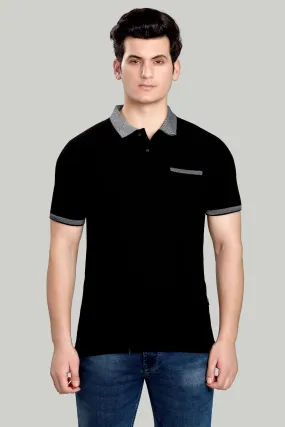 Solid Polo With Jacquard Collar
