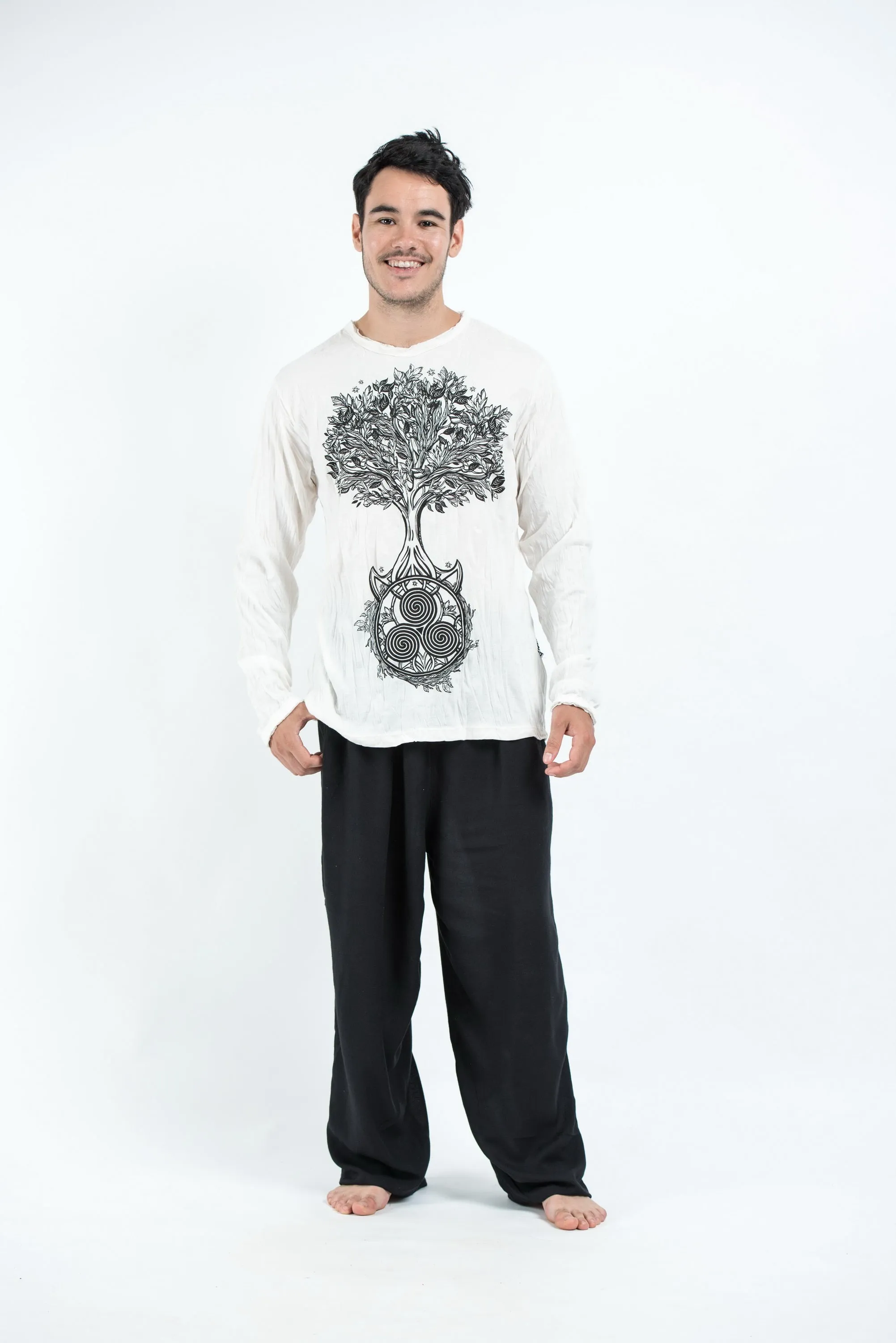 Sure Design Unisex Celtic Tree Long Sleeve T-Shirt White