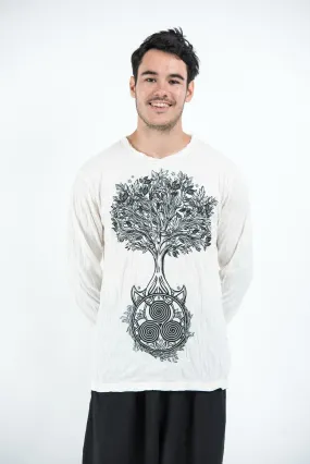 Sure Design Unisex Celtic Tree Long Sleeve T-Shirt White