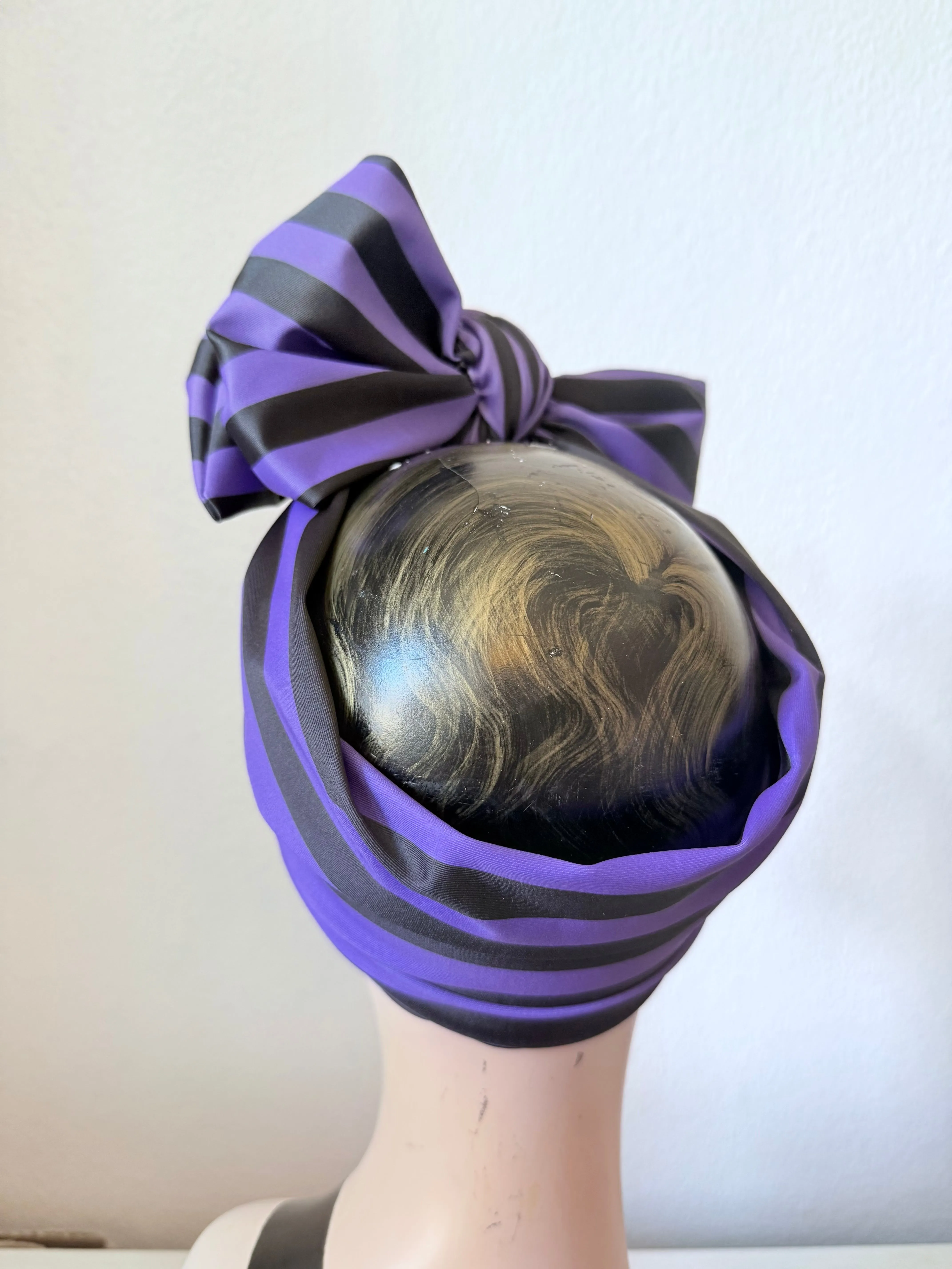 TILT KNOT 1940s Pre-tied Stretchy Headband in Black & Purple Stripes🎃