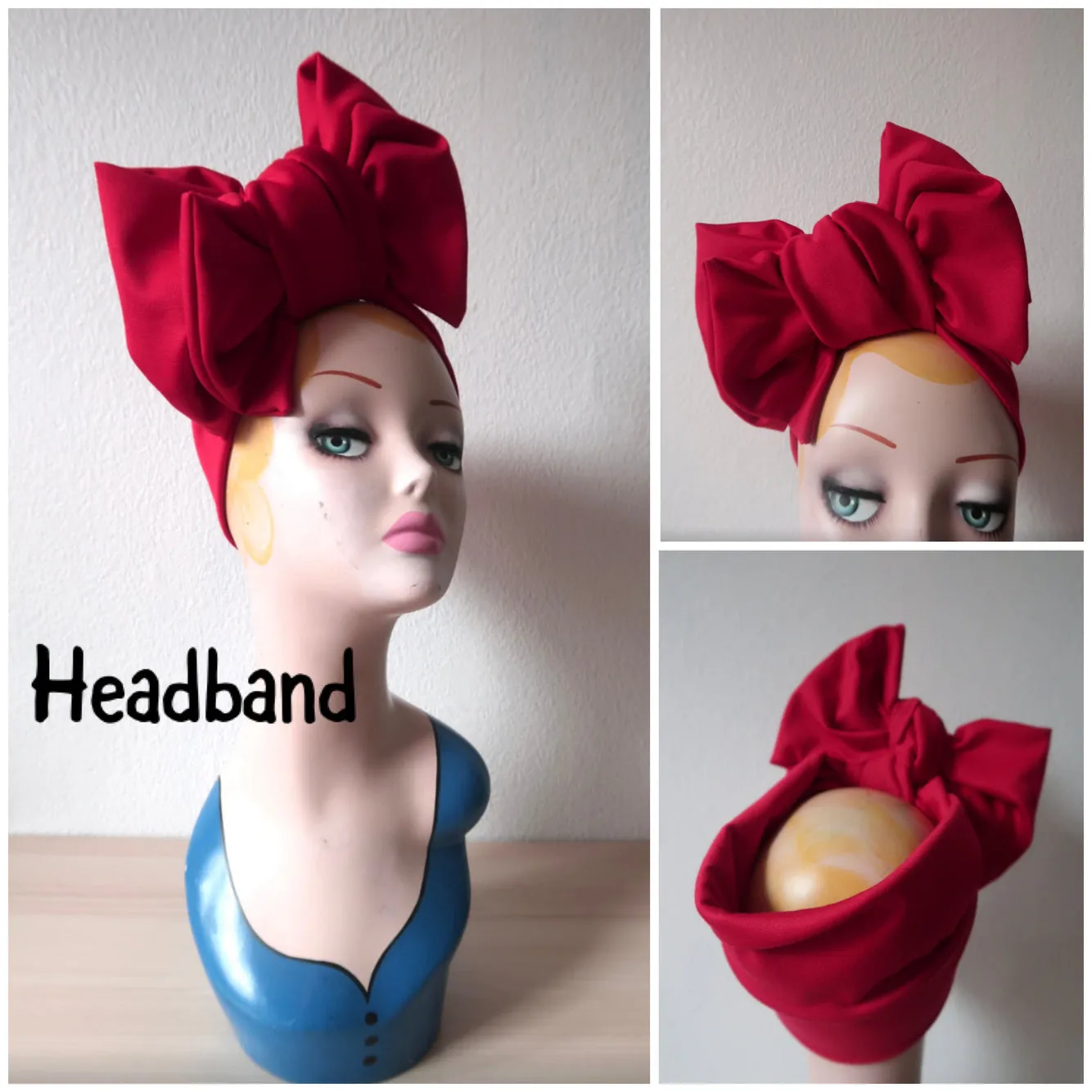 TILT KNOT 1940s Pre-tied Stretchy Headband OR Turban in Black, Red or Leopard (made to order)
