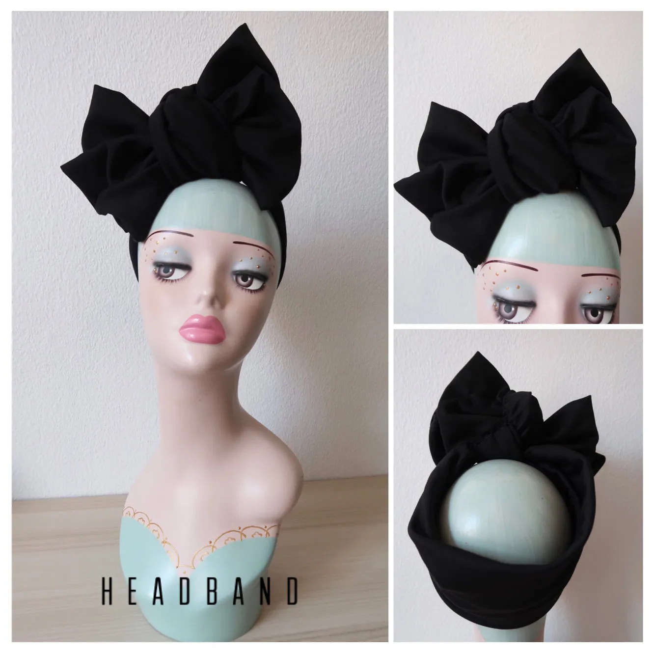 TILT KNOT 1940s Pre-tied Stretchy Headband OR Turban in Black, Red or Leopard (made to order)