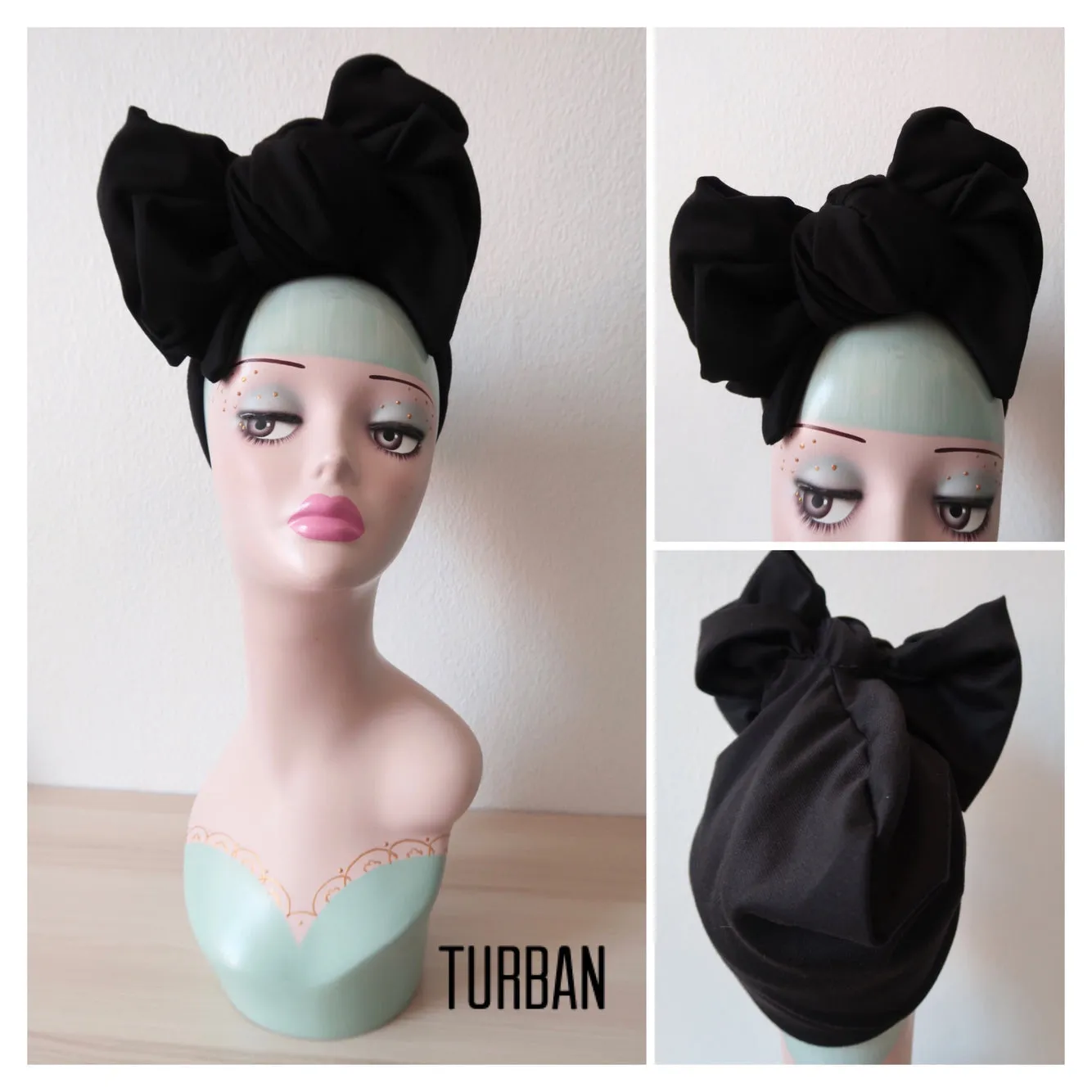 TILT KNOT 1940s Pre-tied Stretchy Headband OR Turban in Black, Red or Leopard (made to order)