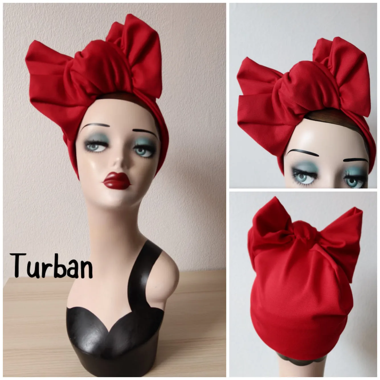 TILT KNOT 1940s Pre-tied Stretchy Headband OR Turban in Black, Red or Leopard (made to order)
