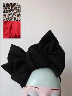 TILT KNOT 1940s Pre-tied Stretchy Headband OR Turban in Black, Red or Leopard (made to order)