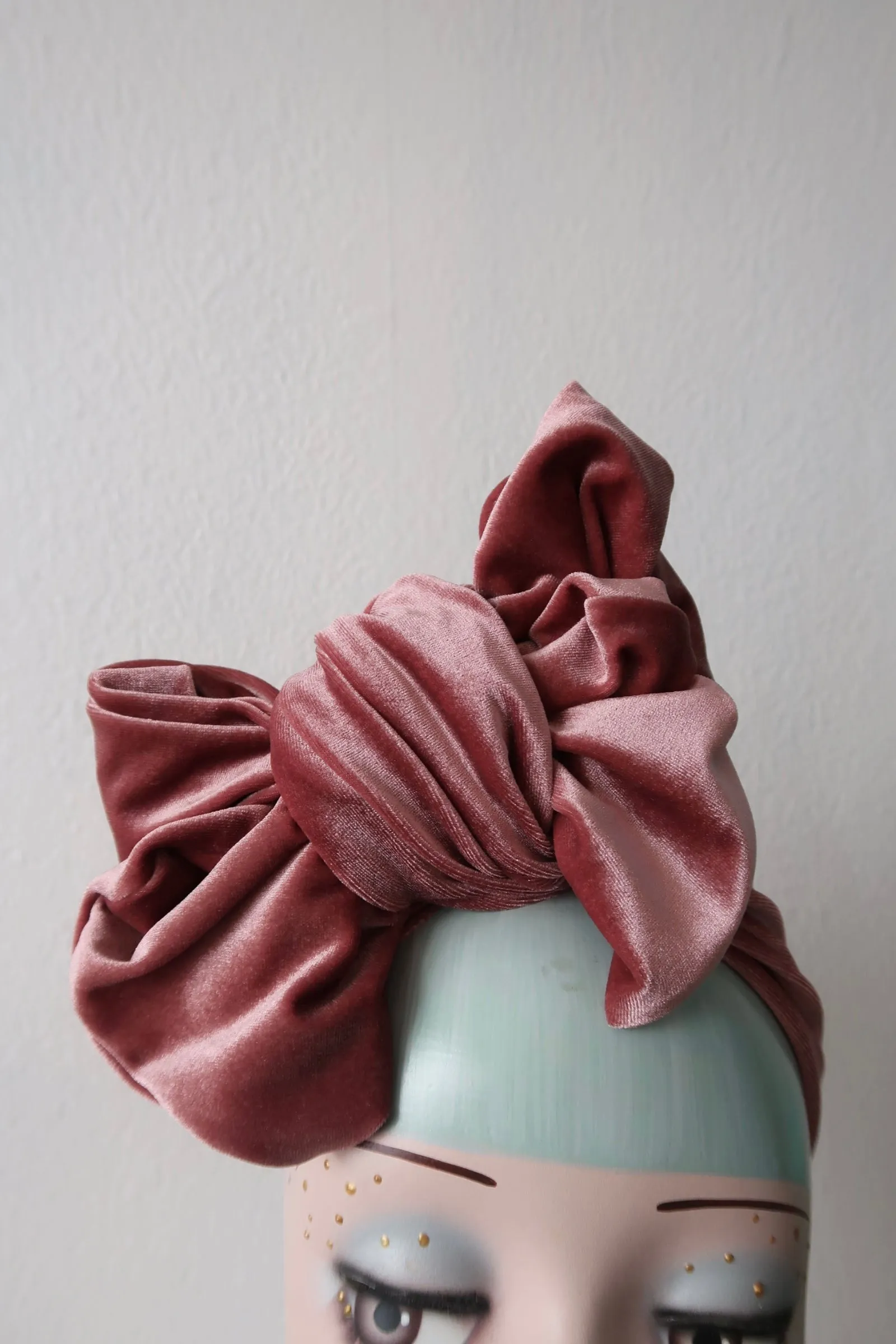 TILT KNOT 1940s Pre-tied Stretchy Velvet Headband OR Turban in Dusky Pink, Black, Claret or Green (made to order)