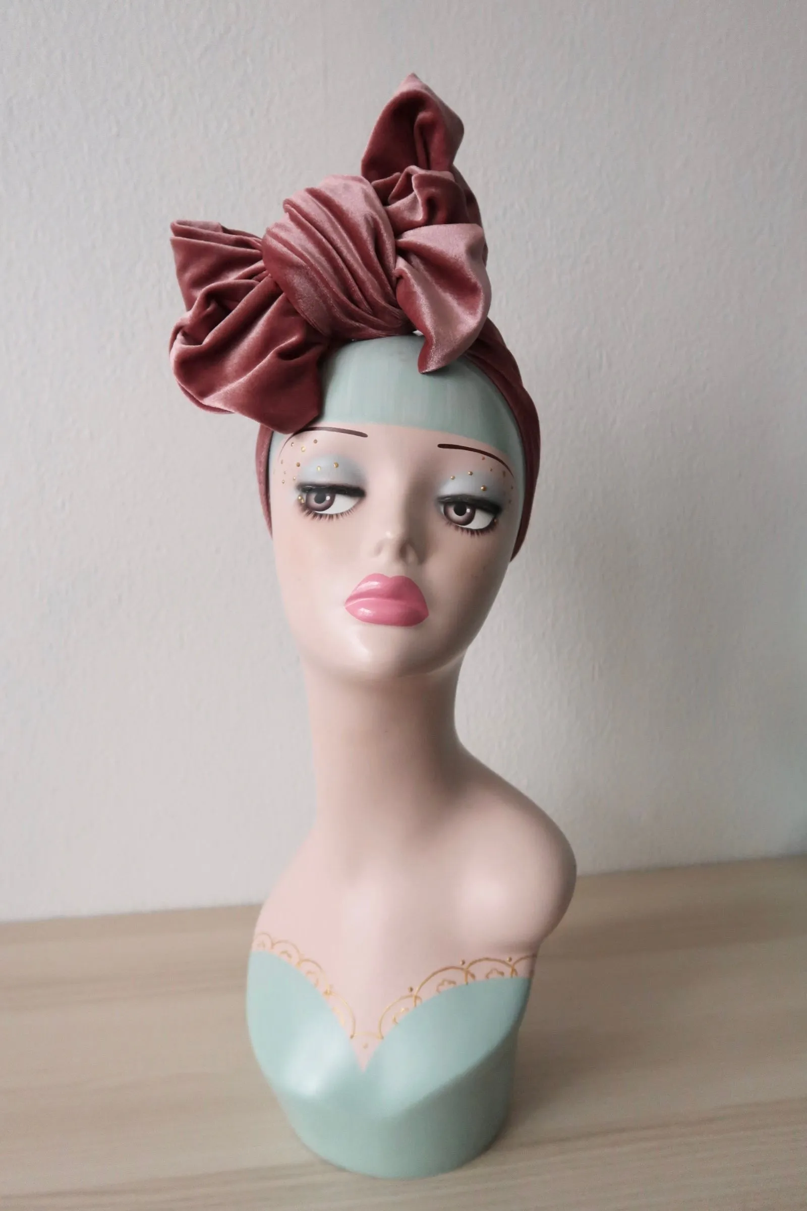 TILT KNOT 1940s Pre-tied Stretchy Velvet Headband OR Turban in Dusky Pink, Black, Claret or Green (made to order)